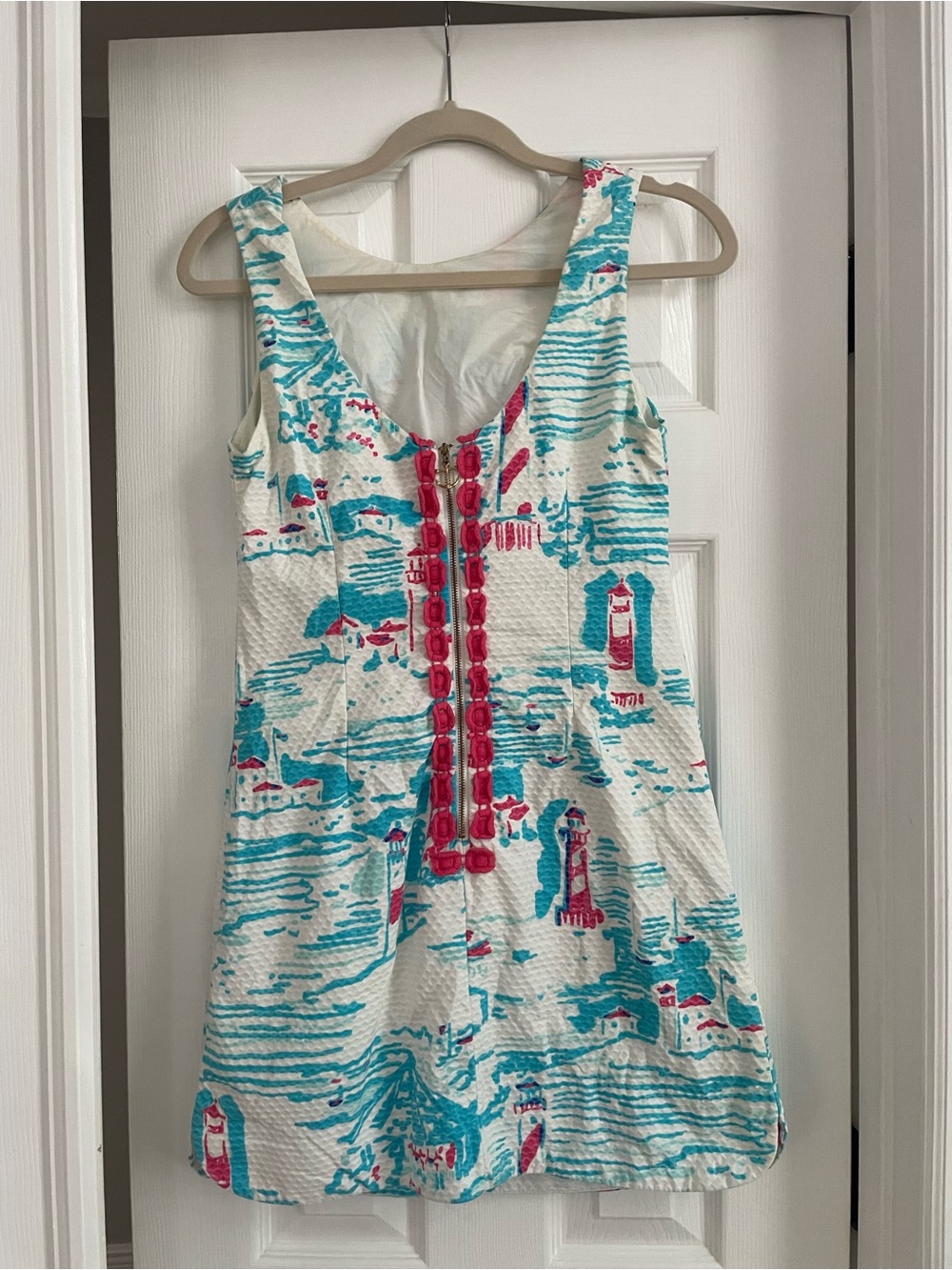 Lilly Pulitzer Delia shift dress featuring the vibrant coastal "Watch Out" light